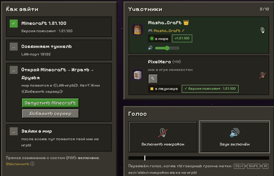 Комната Minecraft: участники, голос, чат